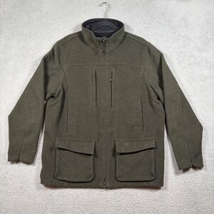 LL Bean Jacket Men's Medium Green Wool Blend Fleece Full Zip Field Coat Pockets